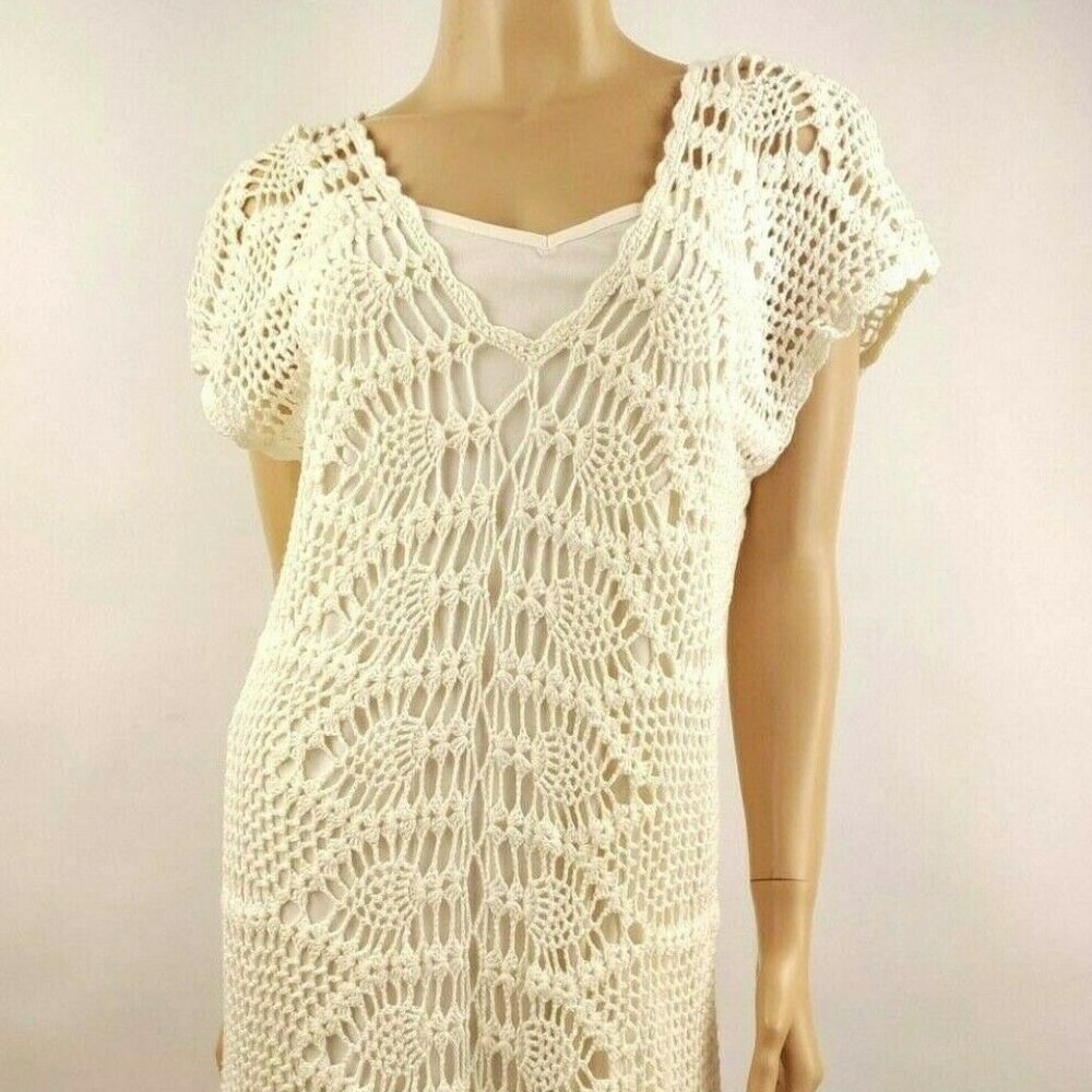 Chelsea & Violet - Ivory Nude Crochet Knit Dress Size Large